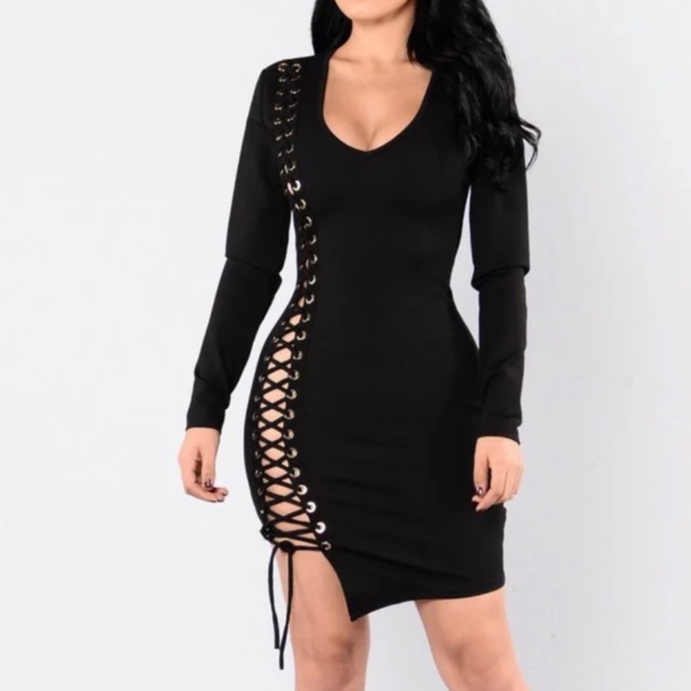 Fashion nova black lace up dress